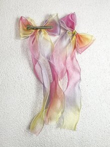 2 Piezas De Pasadores De Pelo De Cocodrilo Con Cinta De Malla De Colores Para Niñas, Color Al Azar, Ideales Para Accesorios Diarios, Vacaciones, Fiestas Y Bodas - Multicolor - Ver 3