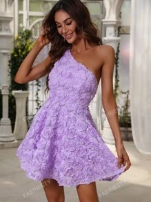 Faeriesty One Shoulder Jacquard Fit & Flare Dress