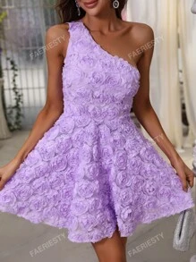 Faeriesty One Shoulder Jacquard Fit & Flare Dress