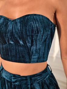 SHEIN BAE de terciopelo Top bandeau & Shorts - Agua verde azul - Ver 4