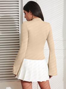 SHEIN Essnce 小高領鐘形袖T恤 - 杏色 - 查看 2