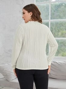 SHEIN Essnce Plus Mock Neck Cable Knit Tee - Beige - View 2