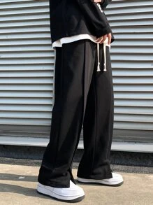 ROMWE MEN Quần thể thao Nam Dây kéo Túi Chia màu trơn - màu đen - Xem 5