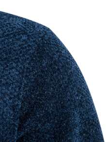 Manfinity Homme Men Casual Drawstring Hooded Thermal Lined Cardigan Going Out Plain Dark Blue Chunky Cardigan, For Husband, Boyfriend Gifts, Men Fleece Hoodie, Men Zip Up Hoodie, Men Winter Hoodie, Men Hooded Jacket, Blue Men Hoodie , Fall - Navy Blue - View 6