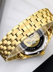 DENVOSI 男士水鑽裝飾機械手表 - 金色 - 查看 4