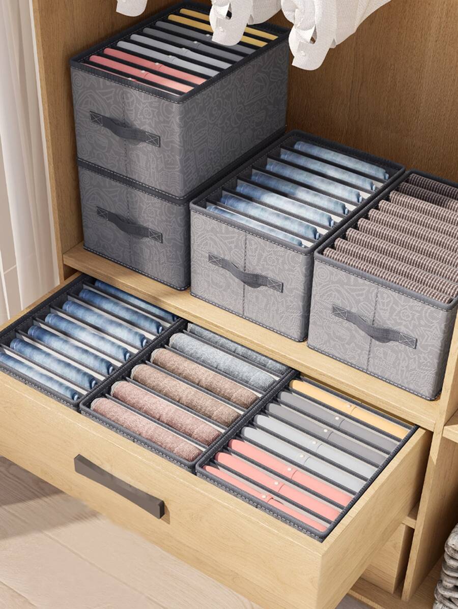 1pc Cartoon Graphic Clothes Storage Box, Grey Pants Organizer For Household - Grey - View 1