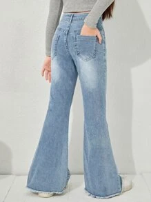 Cô gái Tween Rách Raw Hem Quần ống loe - Rửa nhẹ - Xem 2