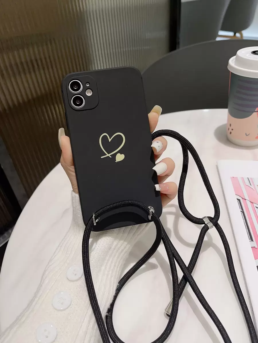 1 件创意心形斜挎带手机壳，兼容 Apple//，时尚防摔设计，防水防震防刮