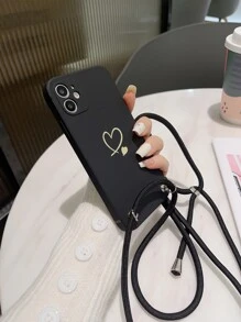 1 件创意心形斜挎带手机壳，兼容 Apple//，时尚防摔设计，防水防震防刮 - 黑色 - 查看 3