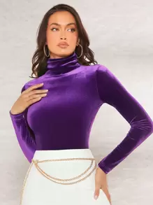 SHEIN BAE Áo thun nữ màu trơn Buổi tiệc - Màu tím  Violet - Xem 1