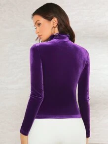 SHEIN BAE Áo thun nữ màu trơn Buổi tiệc - Màu tím  Violet - Xem 2