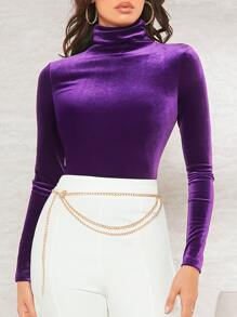 SHEIN BAE Áo thun nữ màu trơn Buổi tiệc - Màu tím  Violet - Xem 3