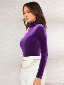 SHEIN BAE Áo thun nữ màu trơn Buổi tiệc - Màu tím  Violet - Xem 5