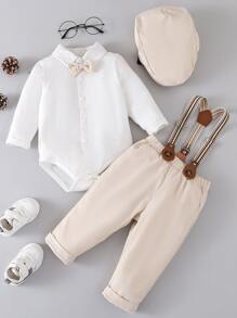 SHEIN 男嬰前蝴蝶結連體衣和背帶褲附帽子 - 彩色 - 查看 3