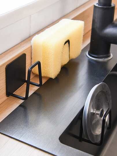 1pc No-Drill Sponge Holder, Wall Mount Sponge Rack, Stainless Steel Sink Drain Rack, Random Color