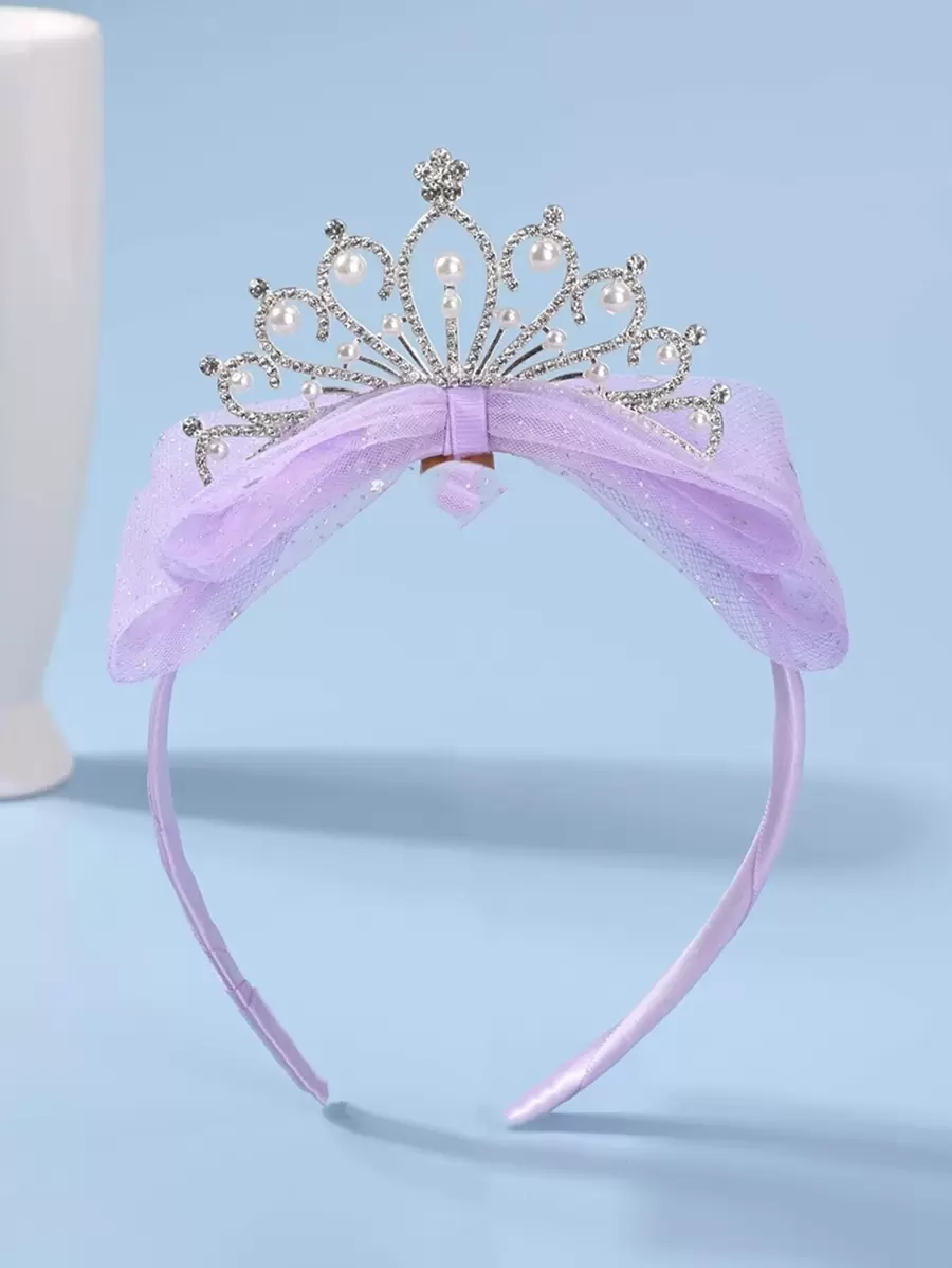 1pc Girls' Ethereal Bowknot Crown Sequin Headband - Purple - View 1