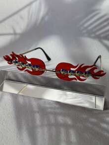 Hombres con diseño de diamante de imitación fuego Lentes Gafas de moda - Multicolor - Ver 7