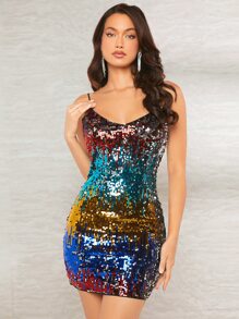 SHEIN BAE Colourblock Sequin Slip Dress - Multicolor - View 1