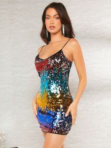 SHEIN BAE Colourblock Sequin Slip Dress - Multicolor - View 3