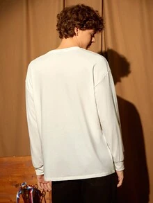 LOONEY TUNES X SHEIN Men Letter & Cartoon Graphic Patched Detail Drop Shoulder Tee - White - View 2