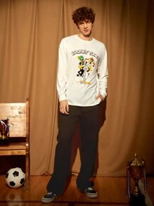 LOONEY TUNES X SHEIN Men Letter & Cartoon Graphic Patched Detail Drop Shoulder Tee - White - View 4
