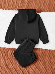 SHEIN Baby Boy Letter Graphic Hoodie & Joggers - Black - View 2