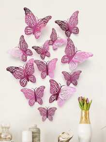 12入組鏤空蝴蝶貼紙 - 玫紅色 - 查看 1