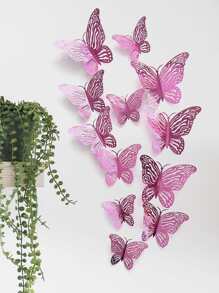 12入組鏤空蝴蝶貼紙 - 玫紅色 - 查看 2