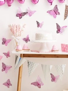 12入組鏤空蝴蝶貼紙 - 玫紅色 - 查看 3