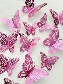 12入組鏤空蝴蝶貼紙 - 玫紅色 - 查看 4