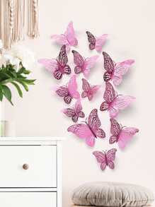12入組鏤空蝴蝶貼紙 - 玫紅色 - 查看 6