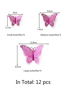 12入組鏤空蝴蝶貼紙 - 玫紅色 - 查看 7