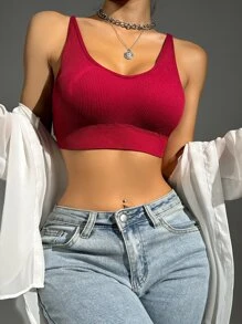 Plain Crisscross Backless Bralet - Rose Red - View 4