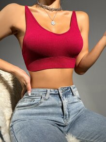 Plain Crisscross Backless Bralet - Rose Red - View 5