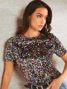 SHEIN BAE 後鎖孔亮片上衣 - 彩色 - 查看 5