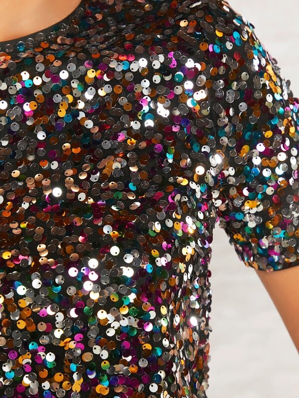 SHEIN BAE Keyhole Back Sequin Top SHEIN USA