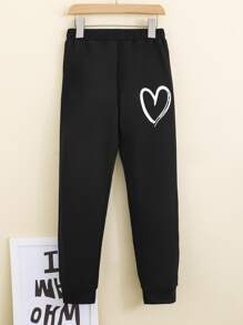 Girls Heart Print Joggers - Black - View 1