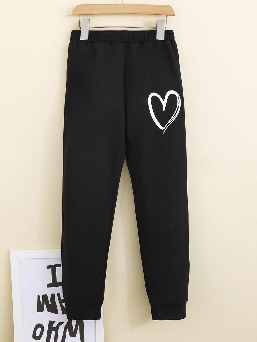 Girls Heart Print Joggers - Black - View 1