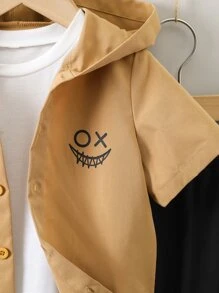 SHEIN 小男童卡通圖案連帽襯衫和褲子不帶T恤 - 彩色 - 查看 3