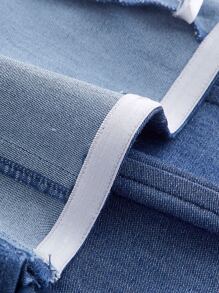 SHEIN MOD Lace Up Back Hanky Hem Tube Denim Top - Blue - View 4