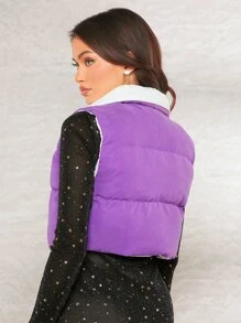 SHEIN Essnce Zip Up Puffer Vest Coat - Violet Purple - View 3