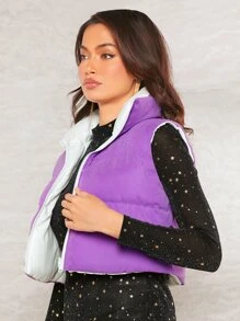 SHEIN Essnce Zip Up Puffer Vest Coat - Violet Purple - View 5