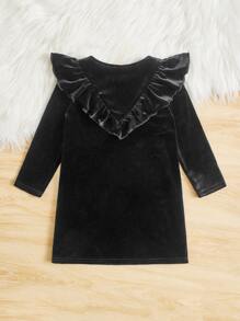 SHEIN Toddler Girls Pearls Beaded Ruffle Trim Dress - Black - View 2