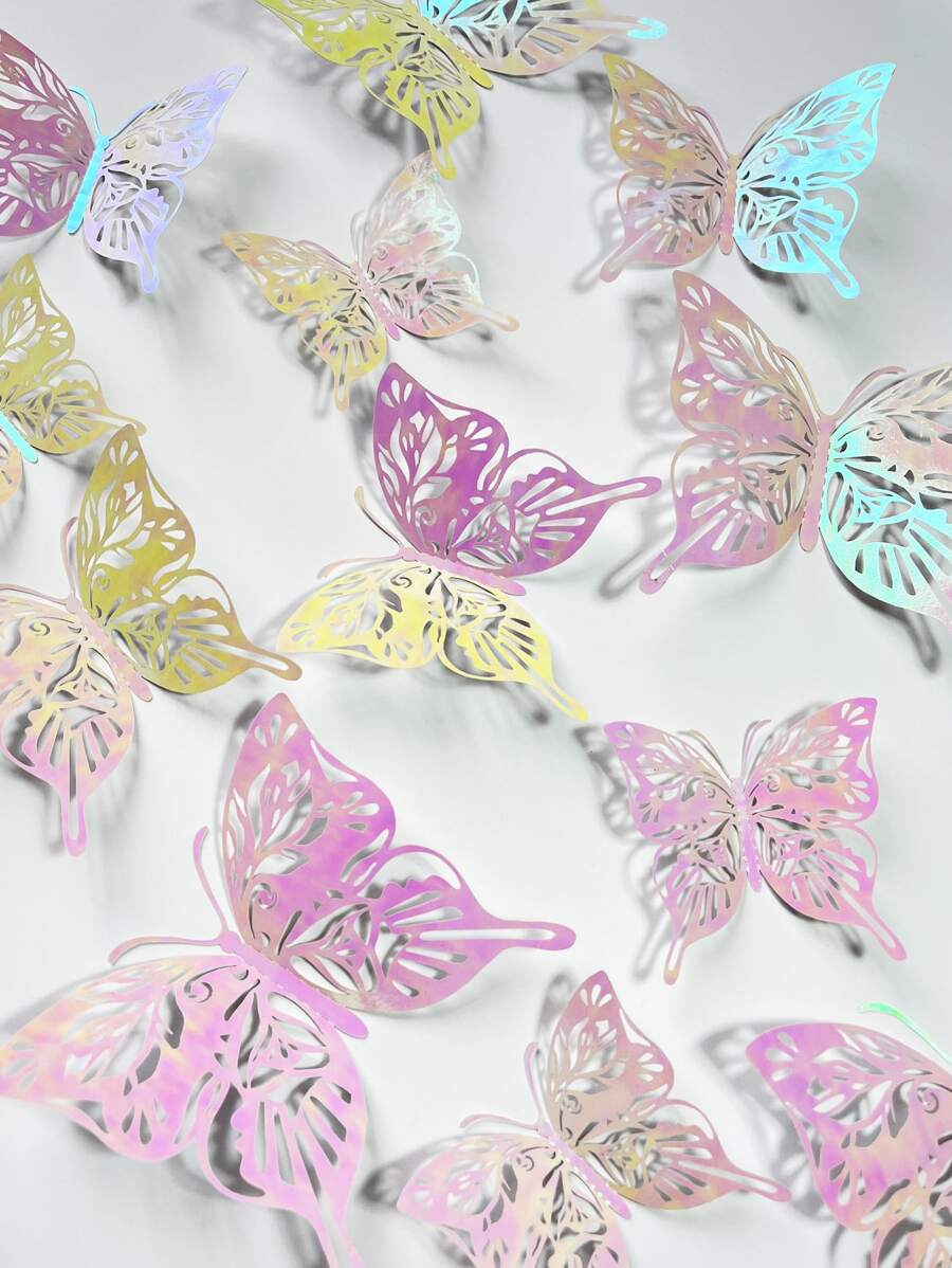 12pcs Hollow Out Butterfly Sticker - Multicolor - View 1