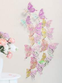 12pcs Hollow Out Butterfly Sticker - Multicolor - View 2