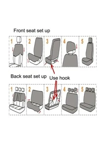 9pcs Stitch Detail Car Seat Cover - Black - View 7