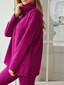 SHEIN Essnce Funnel Neck Drop Shoulder Top & Leggings - Purple - View 4