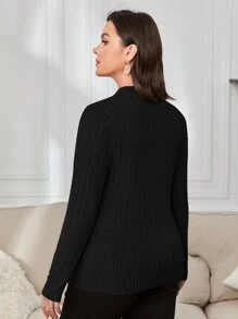 SHEIN Essnce Plus Ribbed Knit Mock Neck Tee - Black - View 2