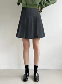 DAZY 高腰百褶半身裙 - 深灰色 - 查看 3