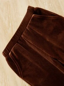 SHEIN 年輕女孩字母鑲嵌絨面夾克,配上背心上衣和褲子 - 咖啡棕 - 查看 4